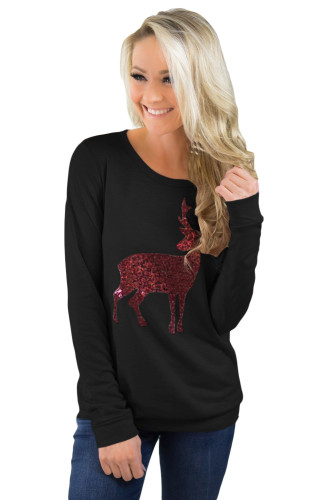 Black Reindeer Sequined Christmas Sweatshirt
