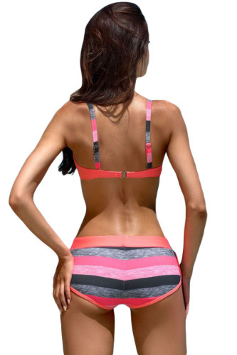 Coral Push-up Bikini Striped 2pcs Swimsuit