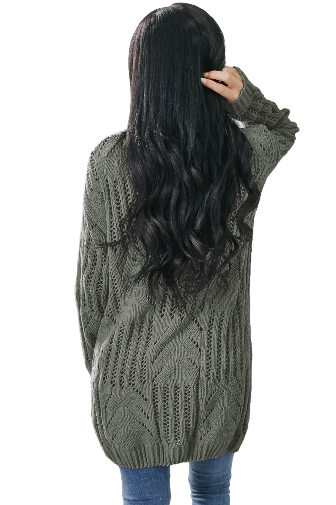 Gray Classic Open Knit Chenille Cardigan