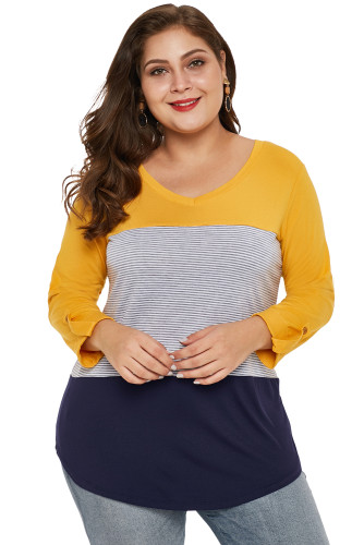 Yellow Navy Striped Plus Size Top