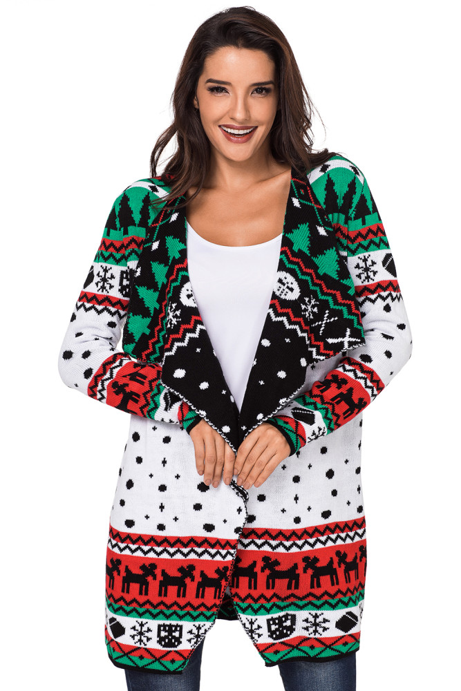 White Christmas Snowland Turndown Collar Christmas Cardigan