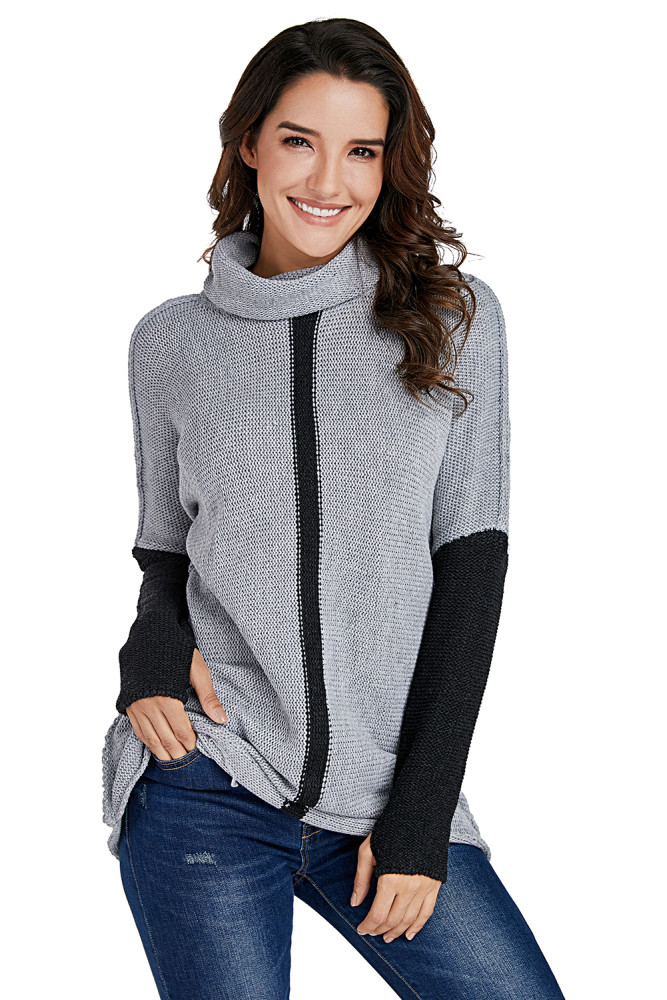 Charcoal Gray Individual Cowl Neck Pullover Sweater