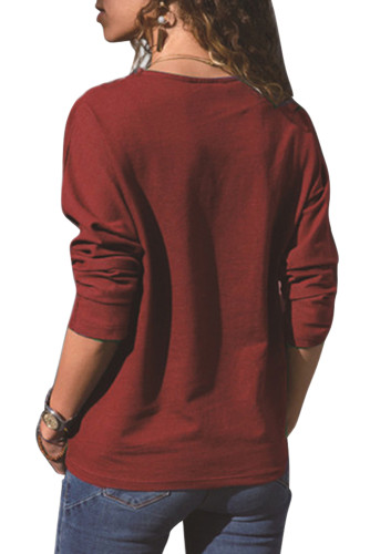 Burgundy Long Sleeve Colorblock Diamond Top