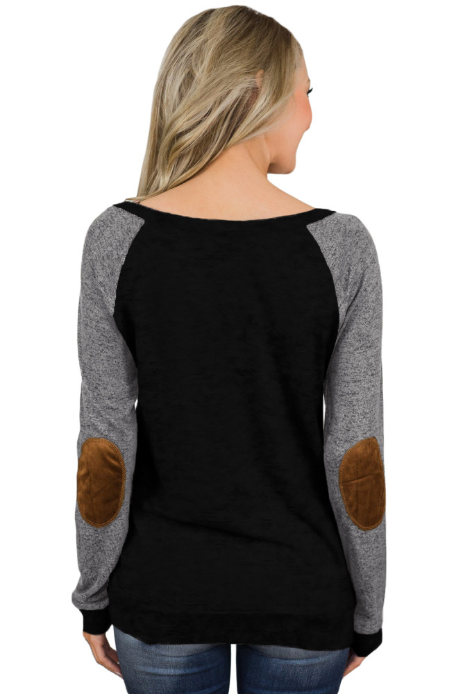 Black Elbow Patch Long Sleeve Top