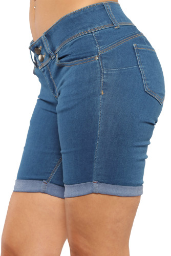 Roll Up Cuffs Blue Denim Bermuda Shorts