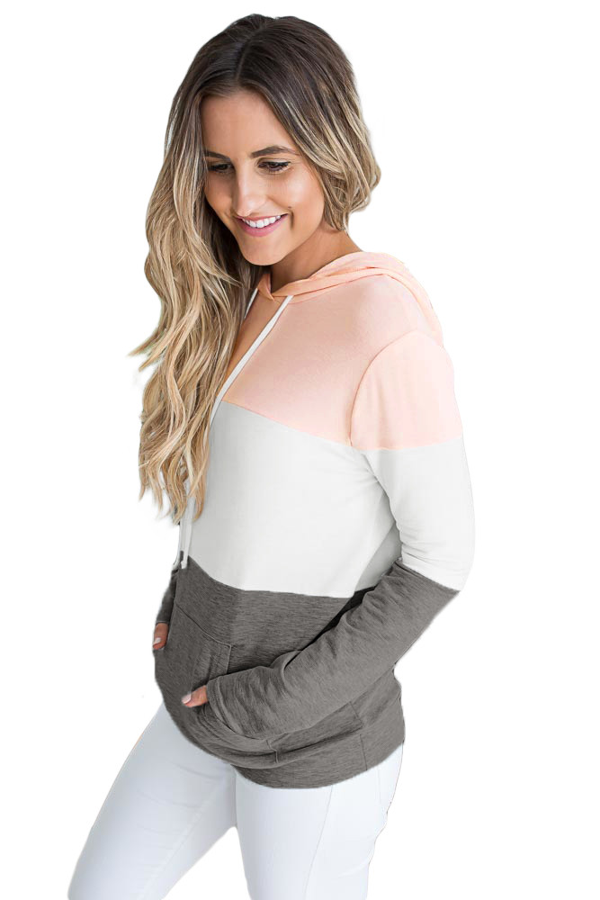 Pink Atop Triple Colorblock Pullover Hoodie