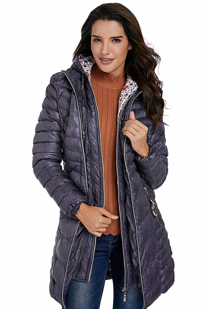 Dark Gray Hooded Longline Winter Coat with Belt