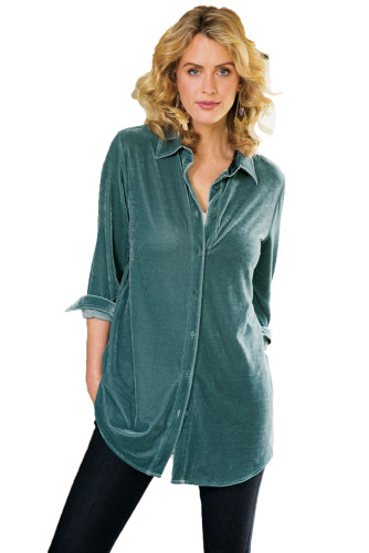 Dusty Aqua Female Velvet Boyfriend Shirt