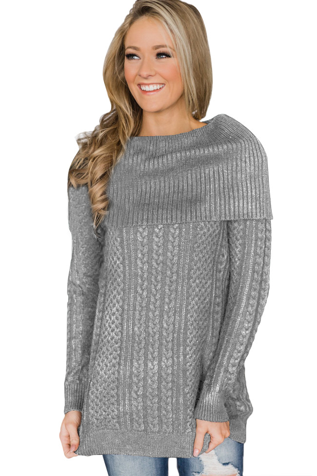 Gray Fold Over Poncho Style Sweater
