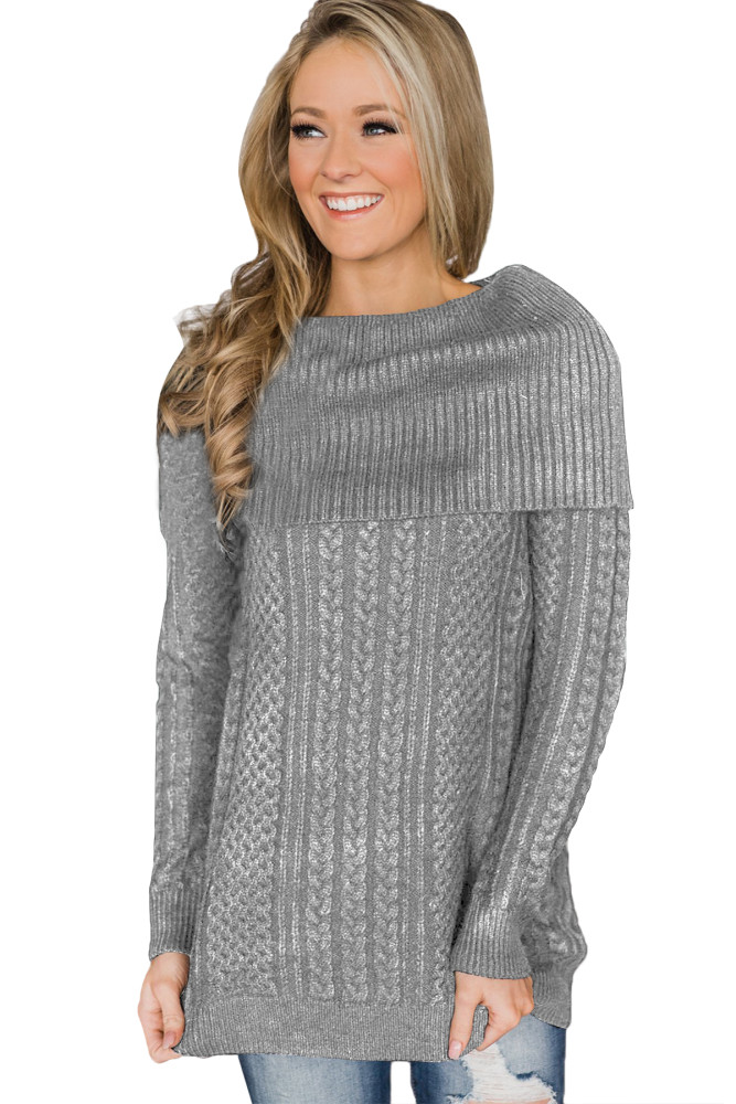 Gray Fold Over Poncho Style Sweater