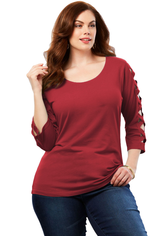 Cherry Lattice Quarter Sleeved Plus Size Top