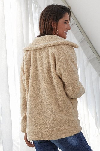 Camel Lamb Wool Zipped Chunky Coat