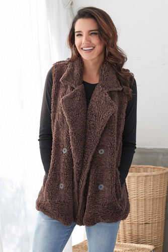 Button Detail Brown Lambswool Vest Jacket