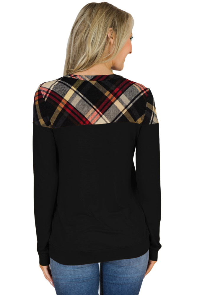 Black Plaid Long Sleeve Top