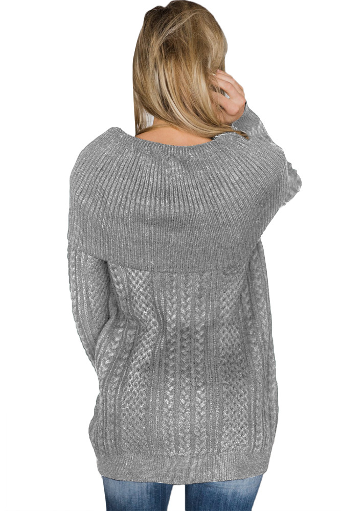 Gray Fold Over Poncho Style Sweater