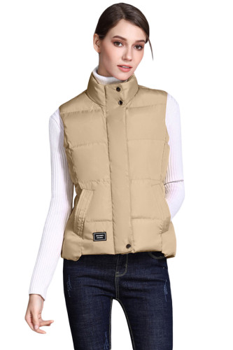 Khaki Sleeveless Female Cotton Jacket
