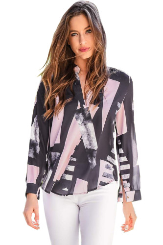 Modern Chic Black Print Sheer Chiffon Blouse