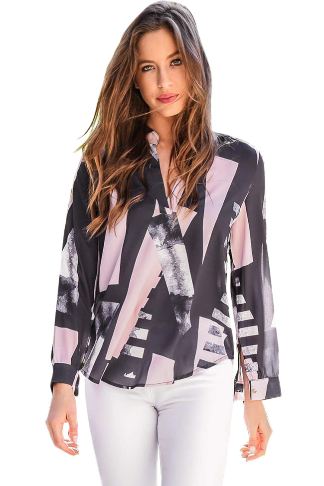 Modern Chic Black Print Sheer Chiffon Blouse