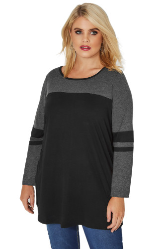 Black Charcoal Color Block Long Sleeve Plus Size Top