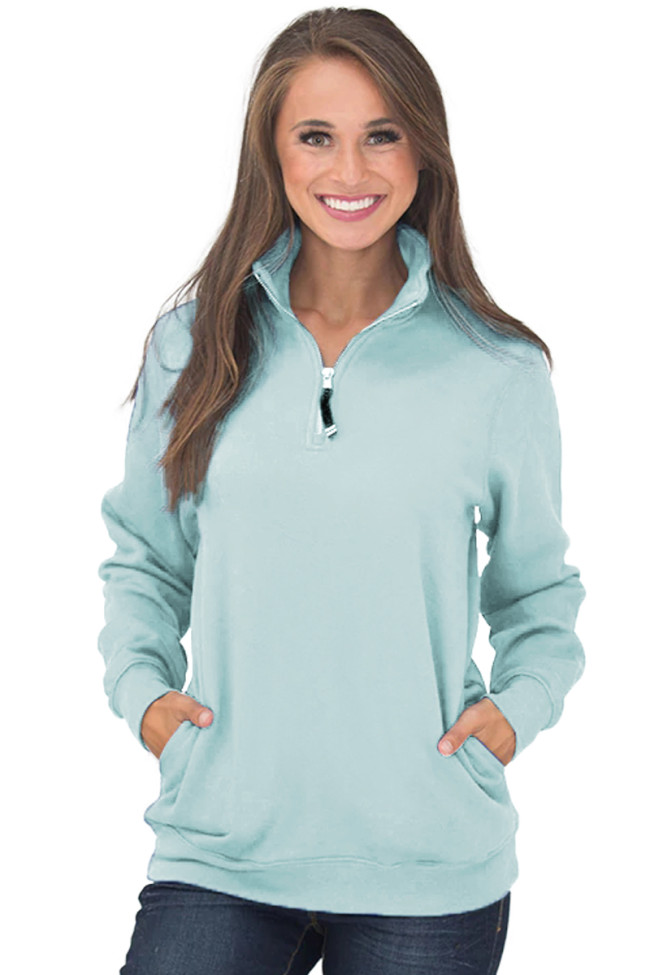 Light Blue Pocket Style Quarter Zip Sweatshirt