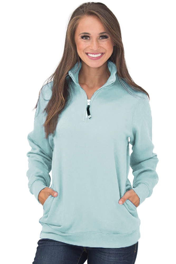 Light Blue Pocket Style Quarter Zip Sweatshirt