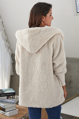 Apricot Woolen Fur Horn Button Oversize Jacket