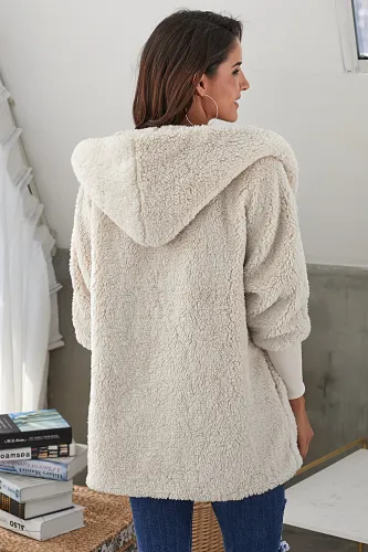Apricot Woolen Fur Horn Button Oversize Jacket