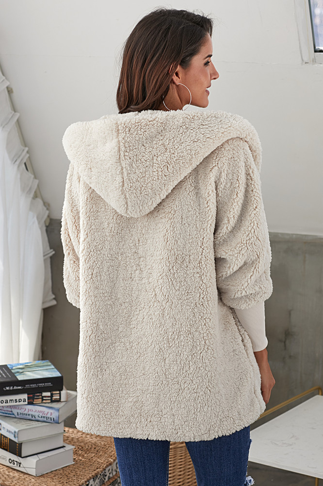 Apricot Woolen Fur Horn Button Oversize Jacket