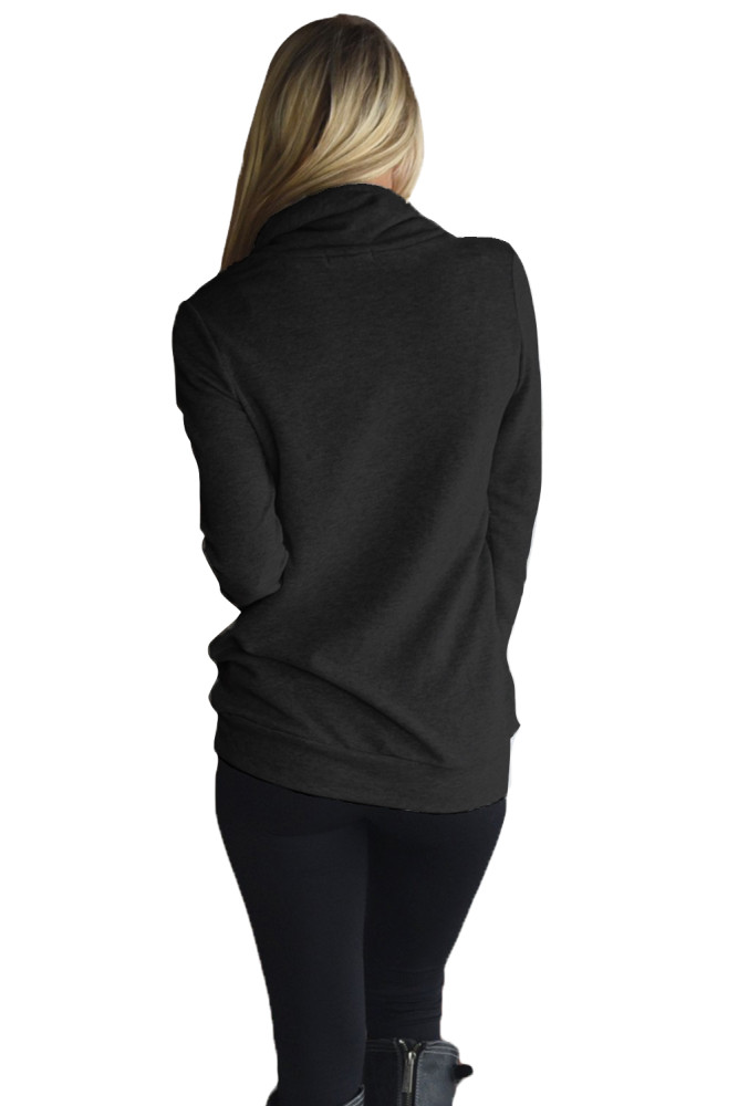 Black Button and Zipped Cowl Neck Sweatshirt