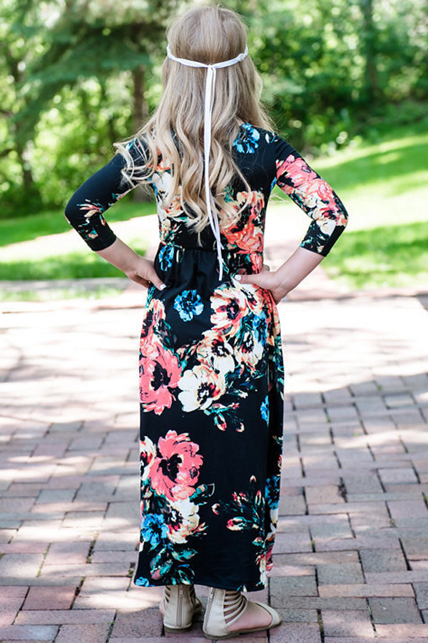 Black Floral Maxi Dress for Girls