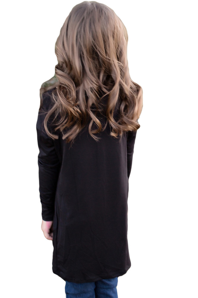 Black Twist Knot Detail Long Sleeve Girl's Top