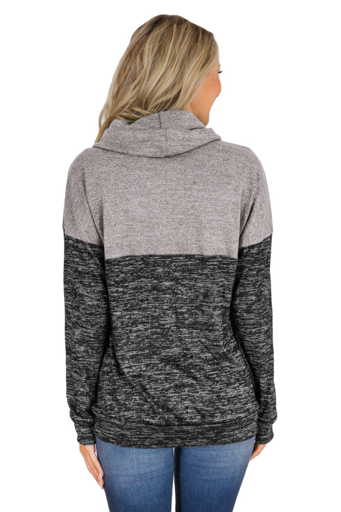 Gray Charcoal Color Block Cowl Neck Sweatshirt
