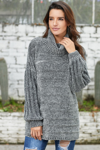 Gray Soft Velvet Knit Sweater Jumper