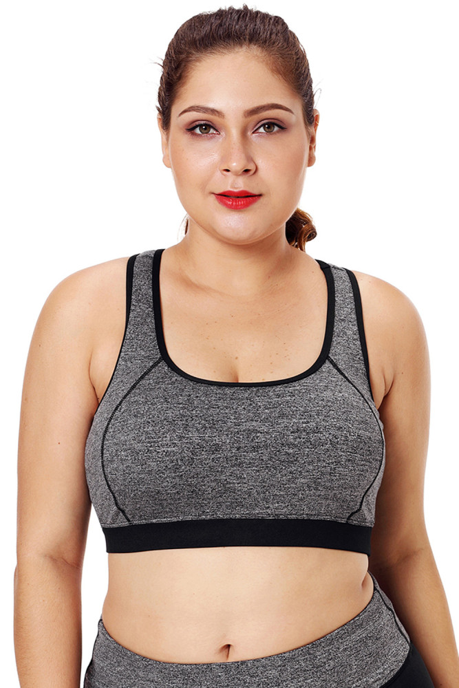 Gray Piping Trim Racerback Workout Bra
