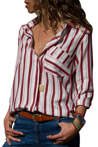 Red Striped Chest Pocket Button Down Shirt