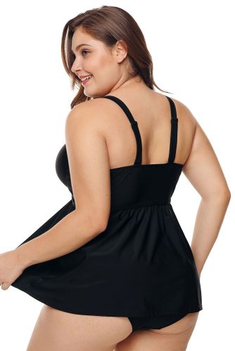 Black Halter Plus Size Swimdress with Panty