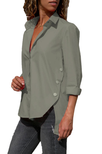 Gray Long Sleeve Button Detail Shirt