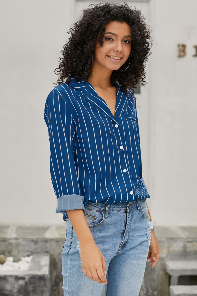 Royal Blue Striped Button Front Shirt