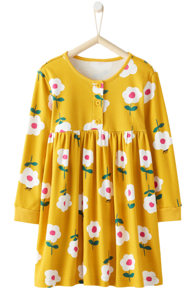 Little Flower Allover Yellow Flared Girl Dress