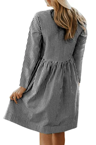 Black Pinstriped Casual Pocket Dress