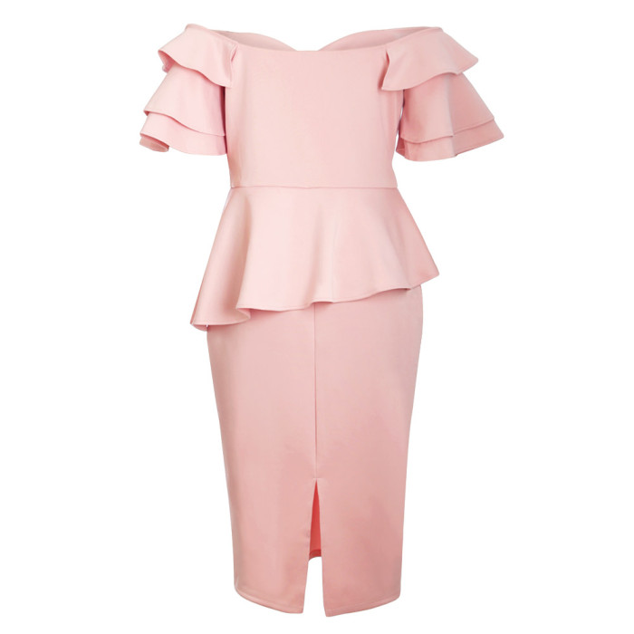 Pink Plus Size Tiered Sleeve Twisted Peplum Dress