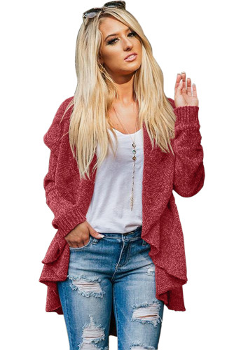 Burgundy Velvety Chenille Knitted Cardigan