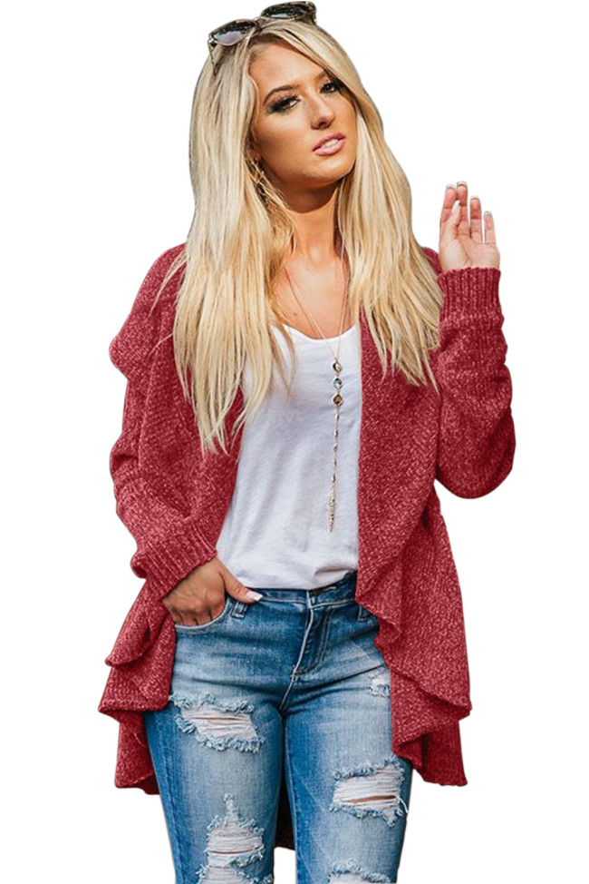 Burgundy Velvety Chenille Knitted Cardigan