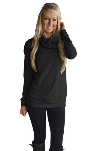 Black Button and Zipped Cowl Neck Sweatshirt