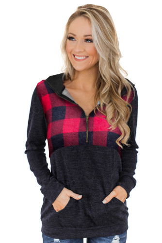 Reddish Buffalo Plaid Half Zip Up Sweatshirt