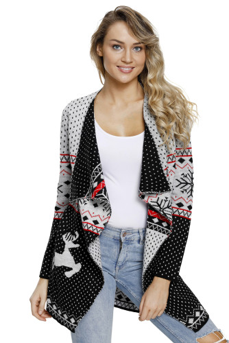 Reindeer in the Snow Gray Black Blocked Christmas Cardigan