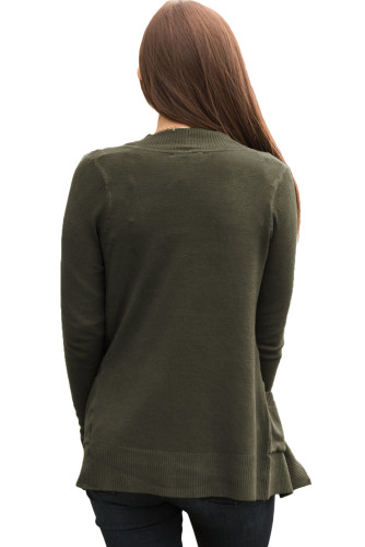 Green Knit Long Sleeve Cardigan Top with Pockets