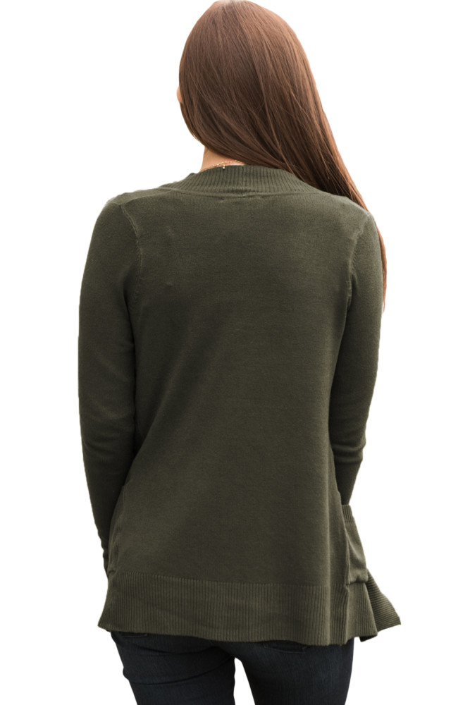 Green Knit Long Sleeve Cardigan Top with Pockets