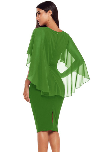 Green Waist Pleats Rhinestone Detail Midi Dress