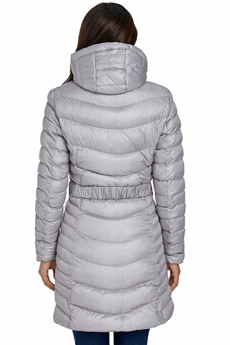 Gray Hooded Longline Winter Coat with Belt